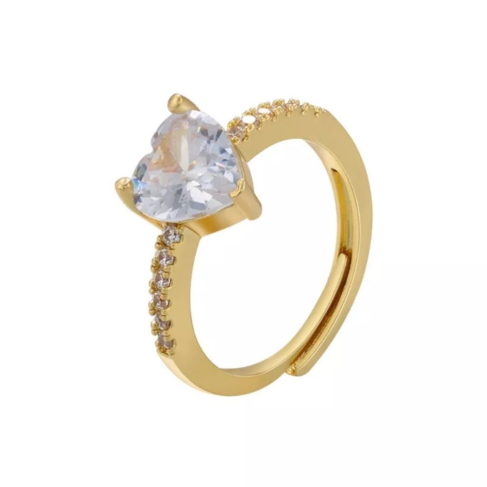 5/$25 Gold Color Zircon Crystal Heart Ring Adjustable